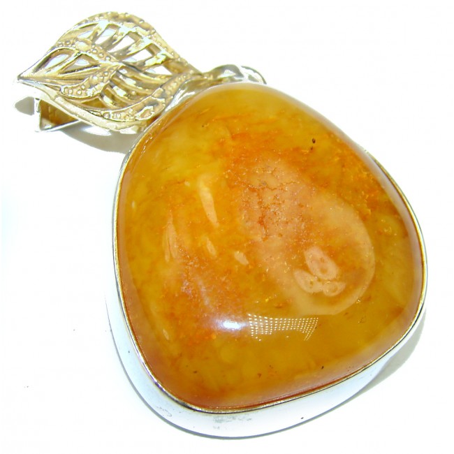 Vintage Design Huge Butterscotch Amber .925 Sterling Silver handmade Pendant