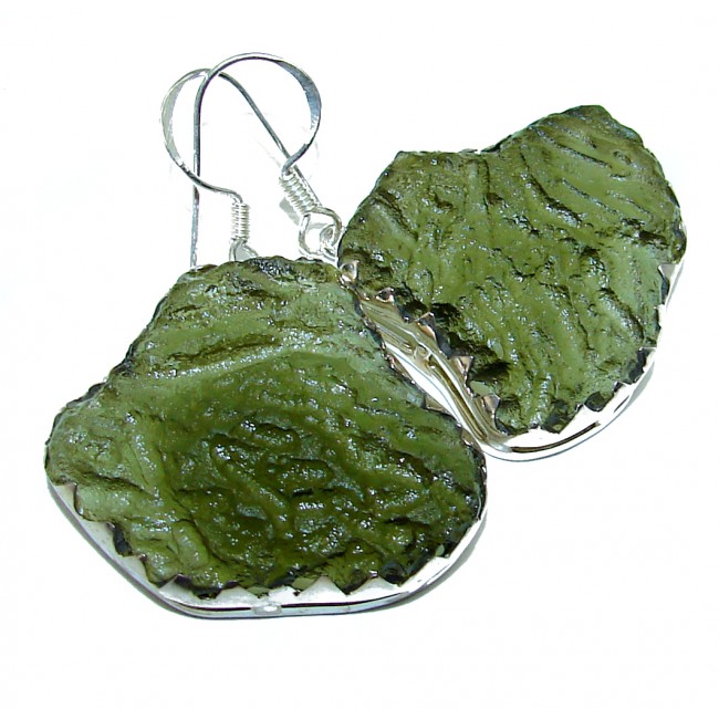 Classic Green Moldavite .925 Silver Sterling handmade earrings