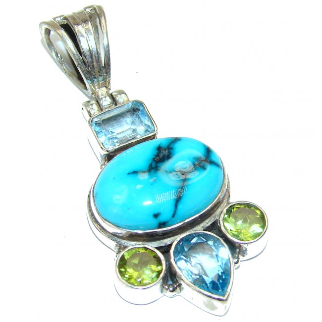 Spectacular natural Turquoise .925 Sterling Silver handmade pendant