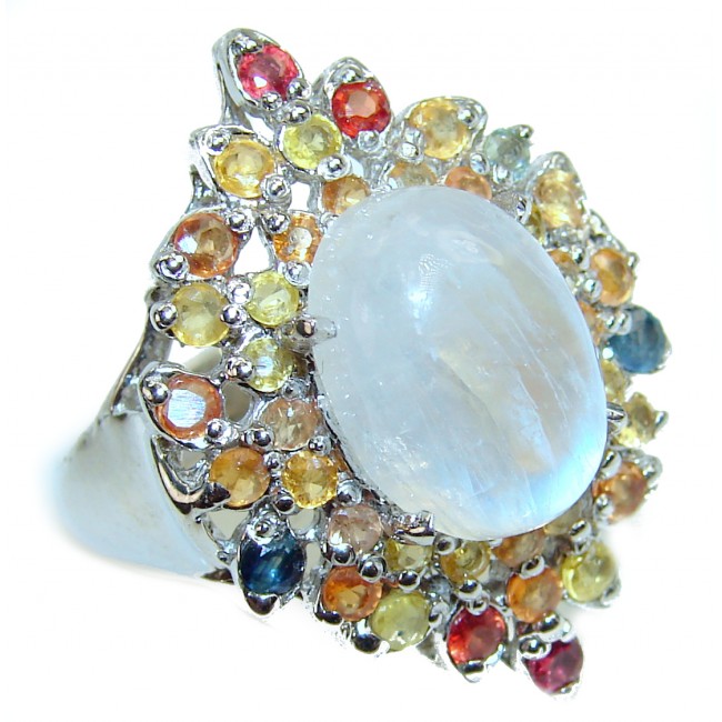 Special Fire Moonstone Sapphire .925 Sterling Silver handmade ring s. 9