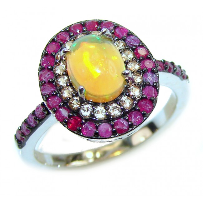 Vintage Design 6.2ctw Genuine Ethiopian Opal Ruby .925 Sterling Silver handmade Ring size 7