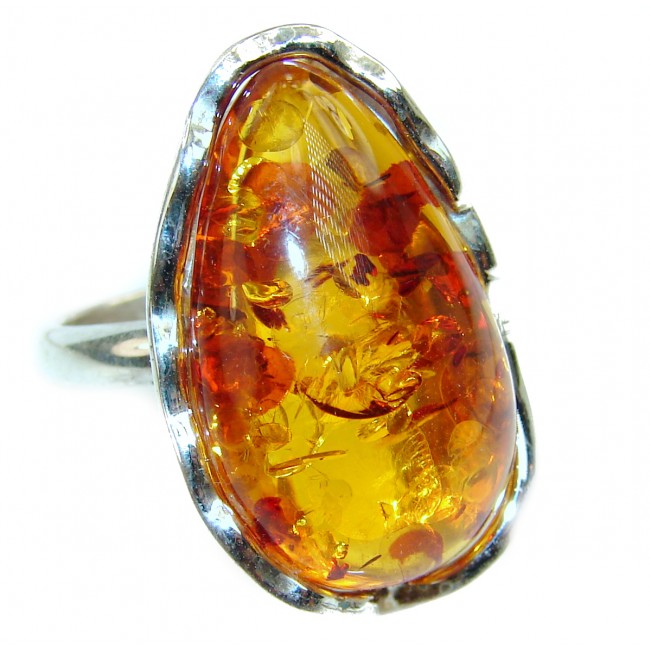 Baltic Amber .925 Sterling Silver handcrafted Large ring; s. 6 1/2