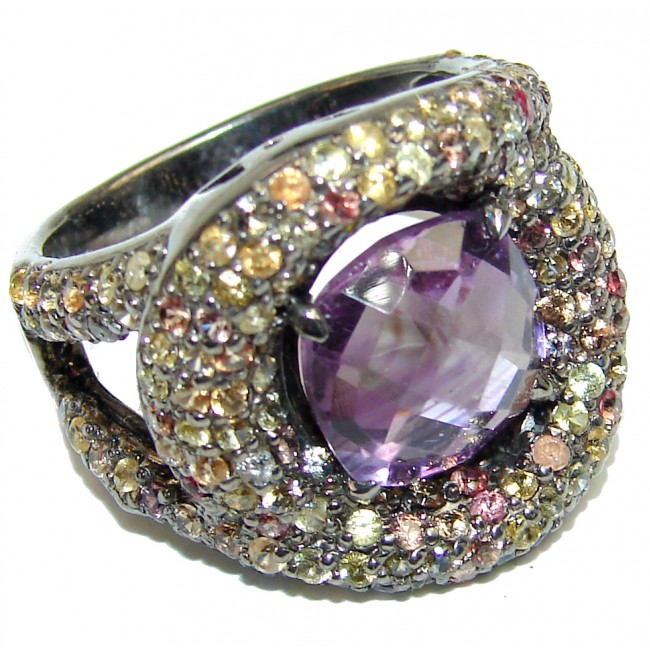 Purple Beauty 11.5 carat Amethyst black rhodium over .925 Sterling Silver Ring size 8