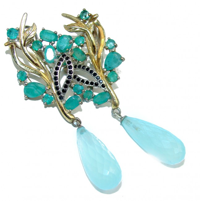 Sublime Blue Aqamarine Emerald .925 Sterling Silver handmade earrings