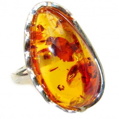 Baltic Amber .925 Sterling Silver handcrafted Large ring; s. 6 1/4