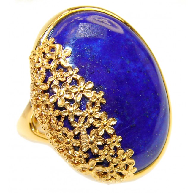 Spectacular Natural Lapis Lazuli 14K Gold over .925 Sterling Silver handcrafted ring size 8