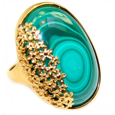 Green Beauty Malachite 18k Gold over .925 Sterling Silver handcrafted ring size 8 1/4