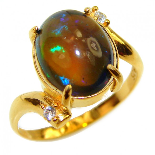 Vintage Design 8.2ctw Genuine Black Opal 18K Gold over .925 Sterling Silver handmade Ring size 5 3/4