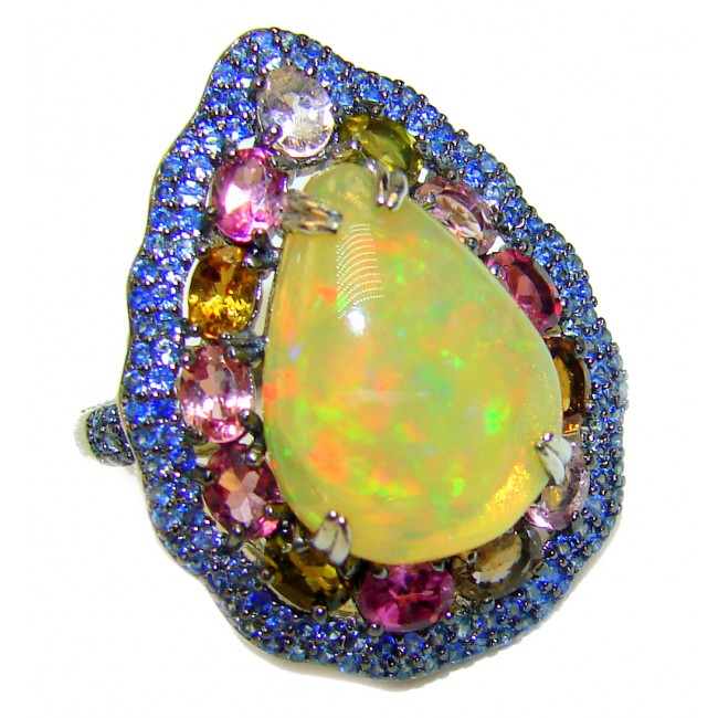 Real beauty Genuine 11.45 carat Ethiopian Opal .925 Sterling Silver handmade Ring size 8