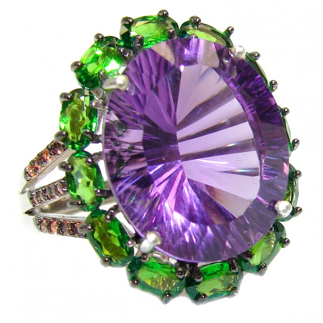 Vintage Style 15.2 carat Amethyst .925 Sterling Silver handmade Cocktail Ring s. 9 1/4