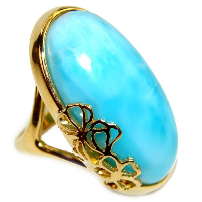 Natural Larimar 18K Gold over .925 Sterling Silver handcrafted Ring s. 5 1/4
