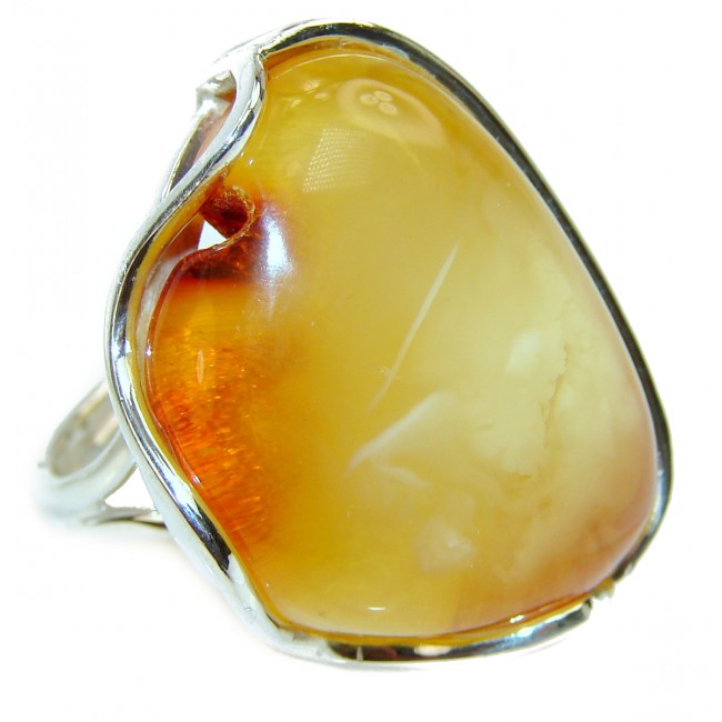 Authentic rare Butterscotch Baltic Amber .925 Sterling Silver handcrafted ring; s. 8 3/4