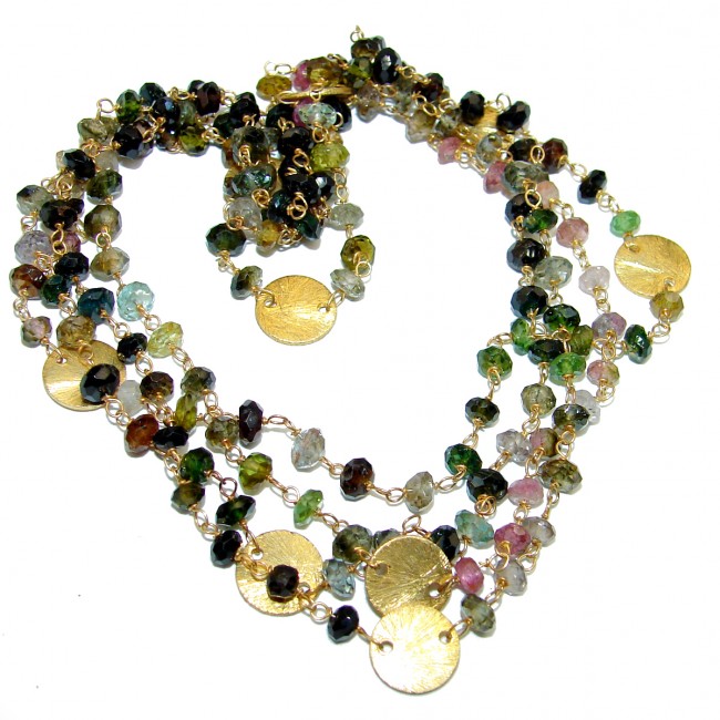 Mesmerizing Natural Fancy Tourmaline 925 Sterling Silver Necklace 36 Inch