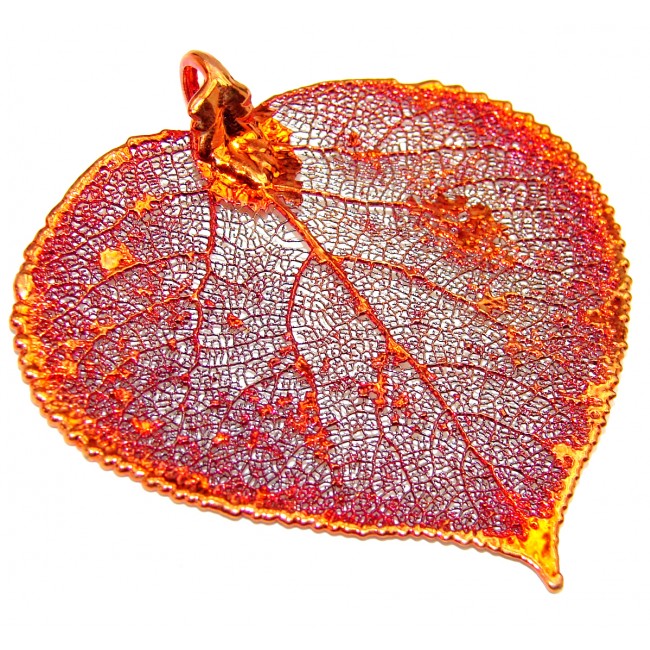 Huge Real Leaf deeped in copper Sterling Silver Pendant
