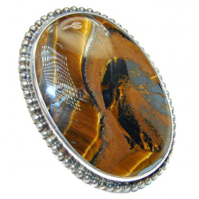Bold Silky Golden Tigers Eye .925 Sterling Silver handmade ring s. 6