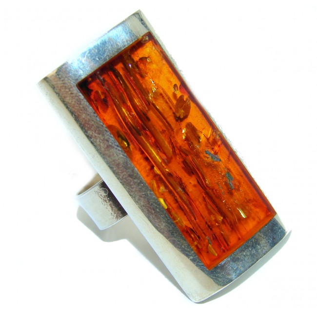 Huge Baltic Amber .925 Sterling Silver handcrafted Large ring; s. 8 adjustable