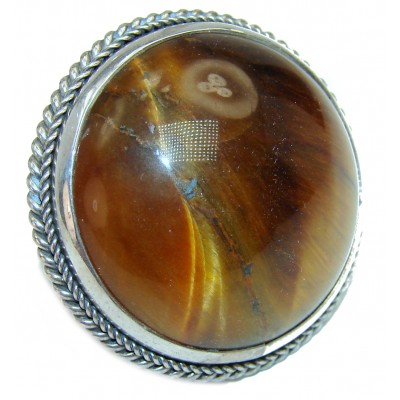 Bold Silky Golden Tigers Eye .925 Sterling Silver handmade ring s. 6 1/2