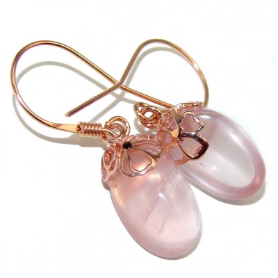 Vintage Style Authentic Rose Quartz 18K Rose Gold over .925 Sterling Silver handcrafted earrings
