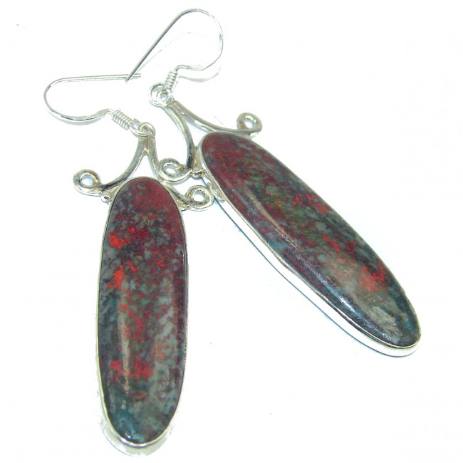 Natural Bloodstone Sterling Silver handcrafted Earrings