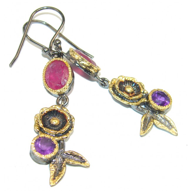 Vintage Design authentic Ruby .925 Sterling Silver earrings