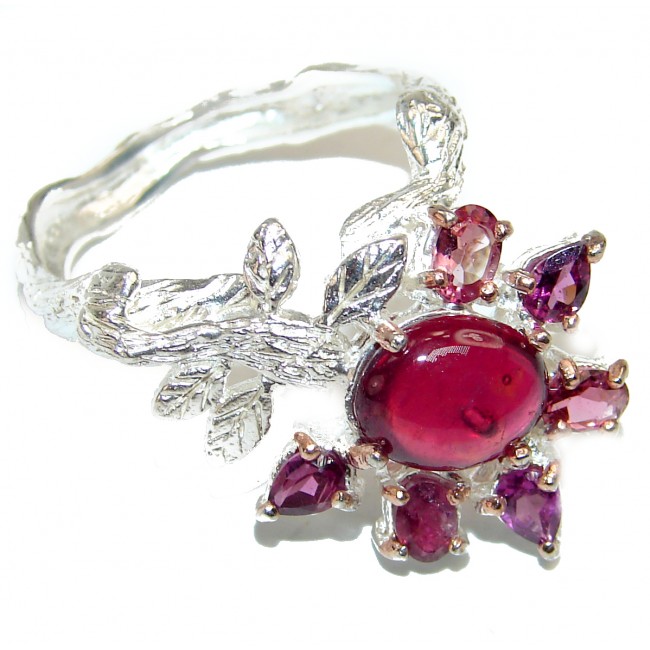 Genuine Ruby 14K Gold over .925 Sterling Silver handmade Cocktail Ring s. 9