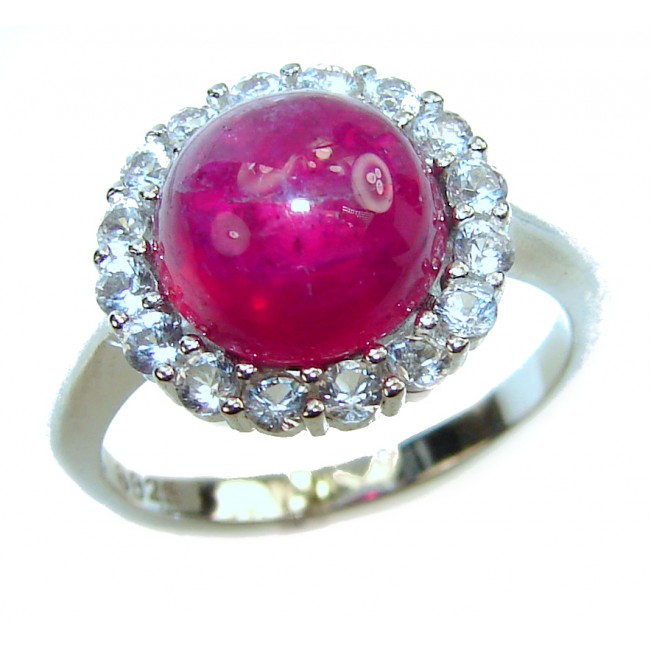 Spectacular Ruby 14K white Gold over .925 Sterling Silver handmade ring size 7