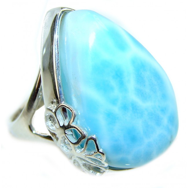 Natural Larimar .925 Sterling Silver handcrafted Ring s. 7 3/4
