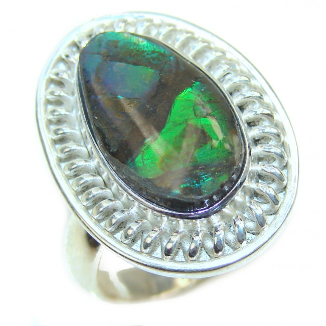Outstanding Genuine Canadian Ammolite .925 Sterling Silver handmade ring size 9