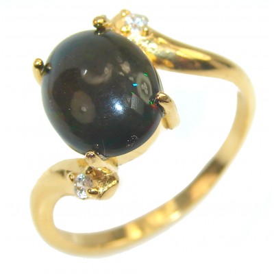 Vintage Design 4.2ctw Genuine Black Opal 14K Gold over .925 Sterling Silver handmade Ring size 7 3/4