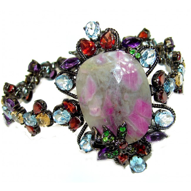 Luxurious Style Authentic Ruby black rhodium over .925 Sterling Silver handmade Large Bracelet