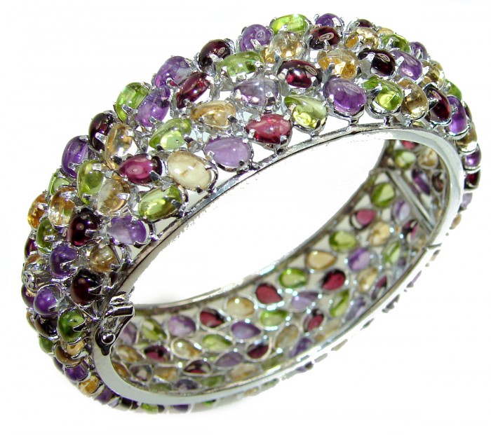 Real Treasure Amethyst Peridot Citrine .925 Sterling Silver Bracelet / BANGLE