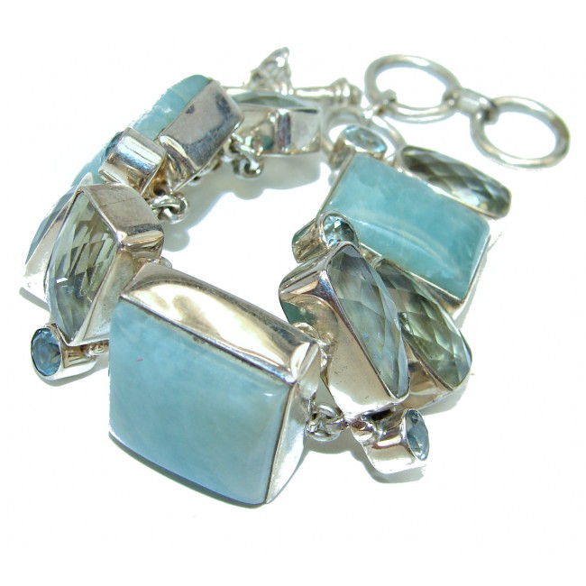 Spectacular Aquamarine Topaz .925 Sterling Silver handmade bangle Bracelet
