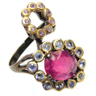 Great quality unique Ruby 18K Black rhodium Gold over .925 Sterling Silver handcrafted Ring size 9