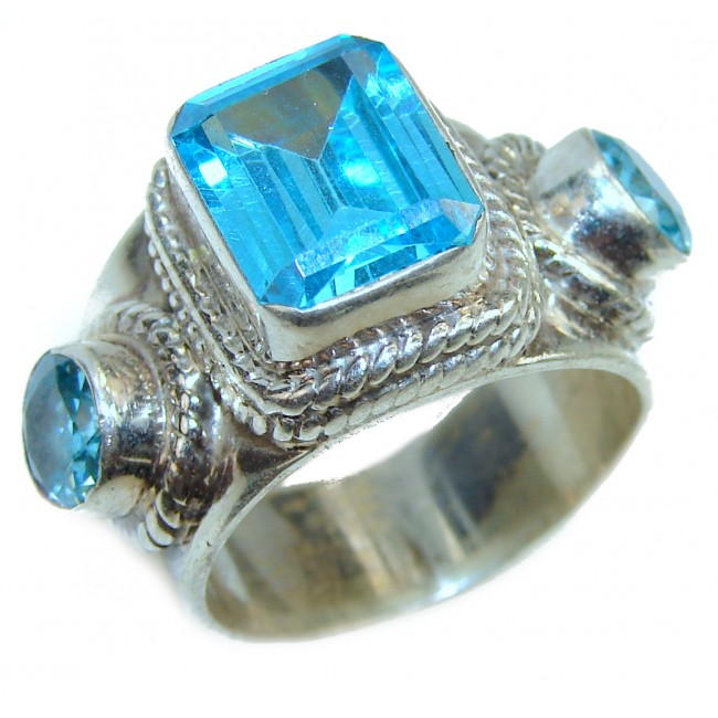 Swiss Blue Topaz .925 Sterling Silver handmade Ring size 8