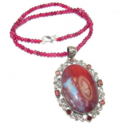 Incredible quality Red Jasper Ruby .925 Sterling Silver handcrafted necklace
