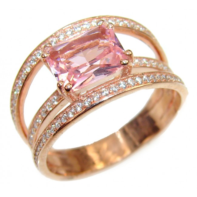 Exceptional 4.9 carat Morganite 18K Rose Gold over .925 Sterling Silver handcrafted ring s. 9