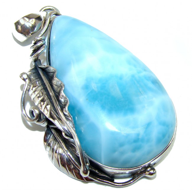 My piece of Heaven genuine Blue Larimar .925 Sterling Silver handmade LARGE pendant