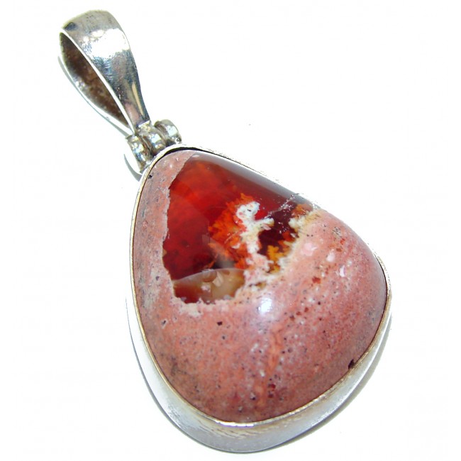 Genuine Mexican fire Opal .925 Sterling Silver brilliantly handcrafted pendant