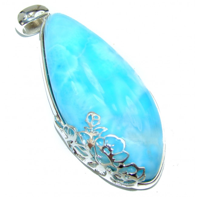 Crystal Lagoon 27.9 GRAMS genuine Blue Larimar .925 Sterling Silver handmade LARGE pendant