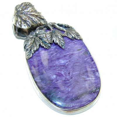Natural Siberian Charoite .925 Sterling Silver handcrafted HUGE pendant