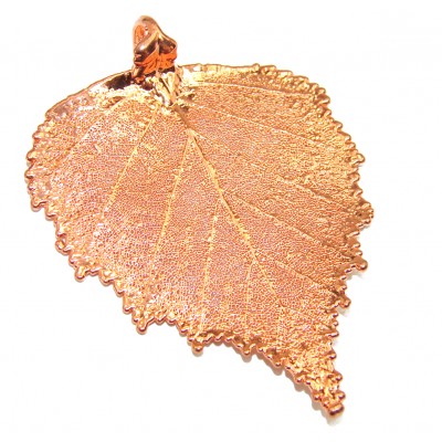 Huge Real Leaf deeped in copper Sterling Silver Pendant