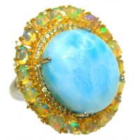 Natural Larimar Ethiopian Opal .925 Sterling Silver handcrafted  Ring s. 8