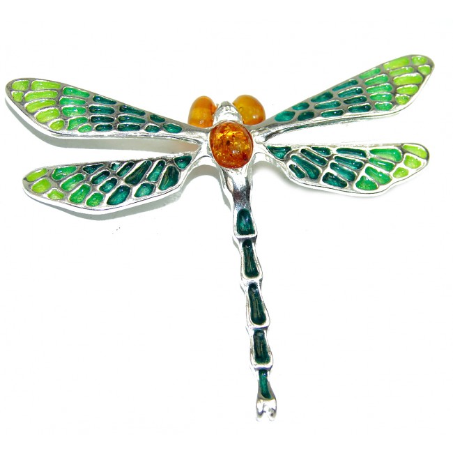 Dragonfly Baltic Polish Amber Enamel .925 Sterling Silver handcrafted Pendant