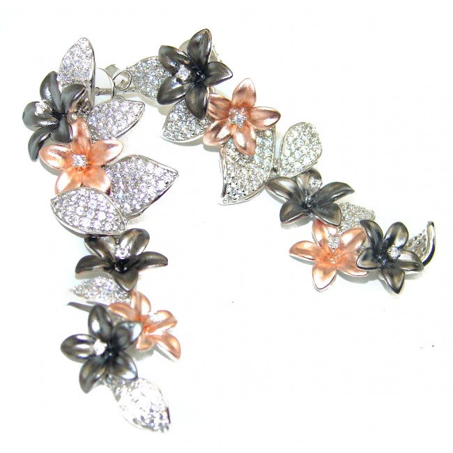 Floral Design Three colors Genuine .925 Sterling Silver handmade earrings