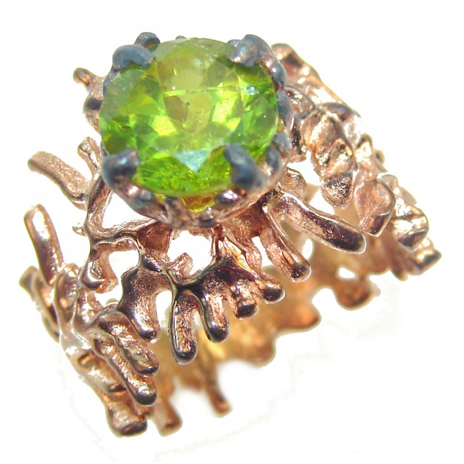 Huge Peridot 14K Gold over .925 Sterling Silver handmade Ring size 6 3/4