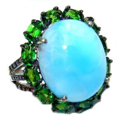 Natural Larimar Chrome Diopside .925 Sterling Silver handcrafted Ring s. 7 1/2
