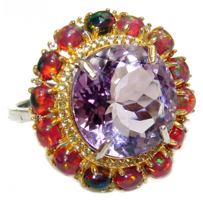 Vintage Style round cut 15.2 carat Amethyst .925 Sterling Silver handmade Cocktail Ring s. 9 1/4