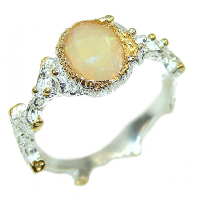 3.5 carat Ethiopian Opal 18k yellow Gold over .925 Sterling Silver handcrafted ring size 8