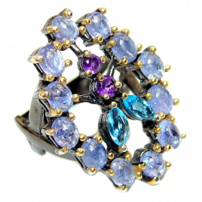 Bouquet of Flowers Authentic Tanzanite .925 Sterling Silver handmade Ring s. 7 1/4