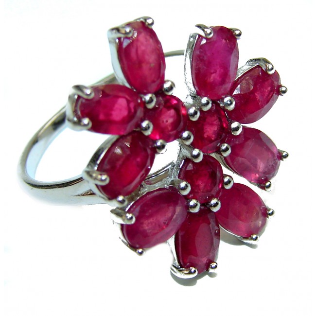 Exotic Flower Ruby .925 Sterling Silver Ring s. 8